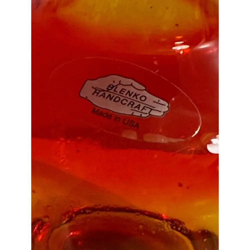 BLENKO Tangerine Amberina Blown Glass Vase Vintage Art Glass Sticker Signed